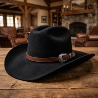 Chapeau de cowboy occidental classique à large bord en feutre de velours de qualité supérieure pour hommes et femmes, chapeau Fedora Outback pour cowgirl, taille personnalisée, boucle de ceinture