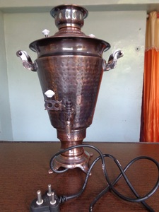 Samovar de thé turc en cuivre, 4 litres en acier inoxydable chromé avec bouilloire à thé - Product Image 5