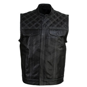 New Men 2026 Professional Motorcycle Leather Vest Perforated Black Leather Biker Vest With Custom Logo - Product Image 4