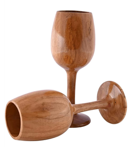 Design unique en bois verre 4 pièces ensemble plateau rond servant utilisé artisanat rustique au prix le plus bas verre à vin en bois - Product Image 6