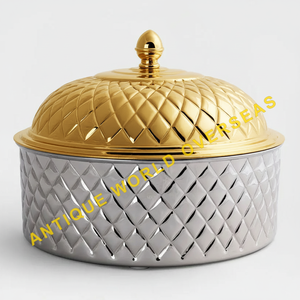 หม้ออุ่นอาหารสองสี ทอง-เงิน พรีเมียม ลายเพชร ผ้าคลุมสแตนเลสขัดเงา - Product Image 1