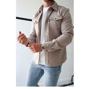 Camisas formales sólidas de algodón para hombre, camisas con botones de manga larga con escudo antimanchas elástico, estilo informal de negocios de talla grande - Product Image 1