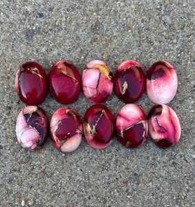 Cabochon ovale plat en pierre précieuse naturelle de Dahlia Mohave cuivre noir rouge rose 10x14mm hautement poli, certifié par un tiers - Product Image 6