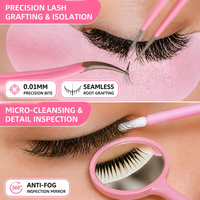 Kit de démarrage pour extensions de cils : applicateurs roses, pinces, supports pour anneaux de colle, bandes adhésives pour cils, tapis de travail et brosse de nettoyage