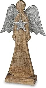 Ángel de Navidad con Estrella Plateada Hecho de Madera de Mango, Ángel Guardián, Busto Decorativo de Ángel - Product Image 2