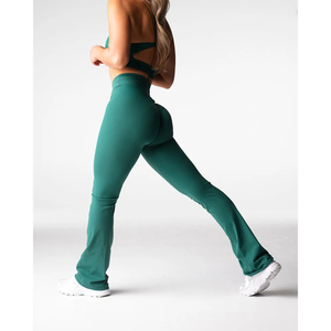 Nuevas mallas acampanadas de alta calidad para entrenamiento, deporte, Yoga, cintura cruzada, mallas deportivas para mujer, logotipo personalizado, mallas acampanadas para mujer - Product Image 4