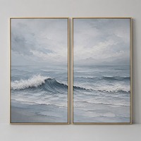 Ensemble de 2 tableaux muraux 3D texturés Vague Océanique Bleue, Peinture sur Toile Faite Main en Relief Plâtre, Paysage Marin Moderne pour Décoration de Maison et Hôtel