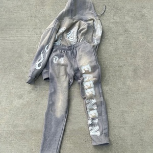 Conjunto de ropa de calle de verano de felpa francesa de peso pesado ecológico personalizado para hombre, chándal estampado transpirable, lavado con ácido desteñido al sol - Product Image 2