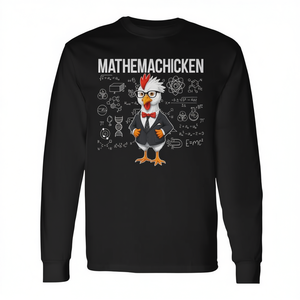 T-shirt a maniche lunghe premium Chicken Math Genius Nerdy, T-shirt promozionale Chicken Mathemachicken - Product Image 2