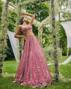 Red Fox Georgette Lehenga Choli cosido completo traje de novia bordado tradicional de lentejuelas puede Base de lona para fiesta India - Product Image 3