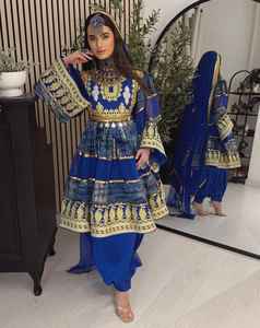 ชุดเจ้าสาว afghan kuchi ชุดเดรสแต่งงาน kuchi มีพู่สีชมพูและหลากสีชุดชนเผ่า - Product Image 3