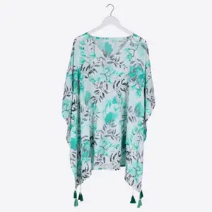 100% Viscose| Printed Short Kaftan | 90cms Length | Cover-up | Casual Beachwear Evening Dress | Transpirable Silky Light Fabric