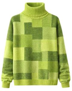 Custom Premium <b>Women</b> <b>Turtleneck</b> Checkered Knit Sweater Soft Warm Winter Pullover Casual Fashion <b>Top</b> Light Green Dark Green Color - Product Image 1