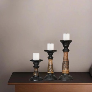 เชิงเทียนไม้สไตล์ราชวงศ์สำหรับตกแต่งห้องนั่งเล่นสไตล์พรีเมี่ยมแกะสลักตกแต่งโต๊ะสำเนียงจากอินเดีย - Product Image 4