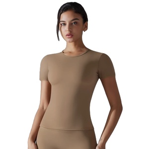 Yoga à manches courtes sport T-shirt femmes Push Up hauts vêtements de course Yoga Fitness haut court Gym entraînement chemises Sexy serré Yoga haut - Product Image 1