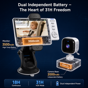 Moniteur bébé pour voiture <span class=keywords><strong>avec</strong></span> écran HD 5 pouces, signal numérique stable, caméra arrière rotative à 360°, batterie résistante aux hautes températures - Product Image 1