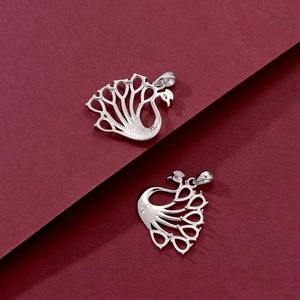 จี้หินรูปนกยูงสีเงินสเตอร์ลิง925แข็งดีไซน์แบบง่ามขนาด2x4มม. พร้อมจี้หินตั้งค่าแบบกึ่งติดเครื่องประดับ - Product Image 5