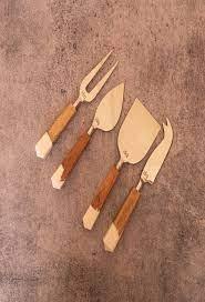 Aqua Swirl Pattern Cuchillos de queso Resina de textura de acero inoxidable con mango de bambú para restaurante Cocina Buffet Cantina - Product Image 5