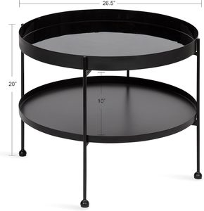 Mesa de Centro Moderna Plegable de Hierro Negro Mate de Alta Calidad con Tapa Elevadora y Estantes Dobles de Almacenamiento, Diseño Nórdico Contemporáneo - Product Image 2