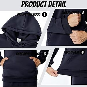เสื้อฮู้ดลำลองสำหรับผู้ชายผ้าฟลีซผ้าฝ้าย100% แห้งเร็วและระบายอากาศได้ดีสีทึบสำหรับฤดูหนาว - Product Image 5