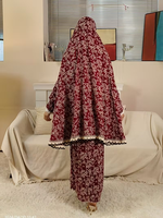 Robe de prière décontractée à capuche en coton et mousseline pour femme, ensemble deux pièces style Moyen-Orient, burqa, foulard, longueur ras du sol, manches longues