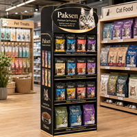 Présentoir en carton multi-niveaux pour aliments humides et friandises premium pour chats, idéal pour les magasins de détail
