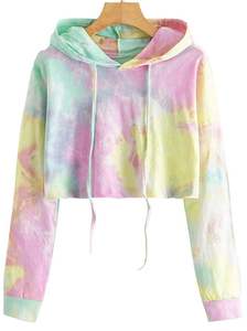 Hot Selling Women's Casual 100% Cotton <b>Short</b> Sweatshirt Long <b>Sleeve</b> Tie Dyed Crop Sweat Shirts <b>Hoodies</b> - Product Image 5