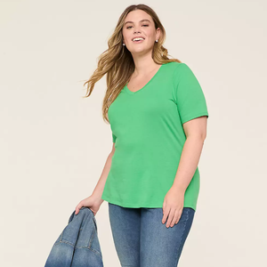 เสื้อยืดคอวีแขนยาวครึ่งคอสำหรับผู้หญิงขนาดใหญ่พิเศษสำหรับฤดูร้อนสไตล์ลำลองป้องกันรอยยับและระบายอากาศได้ดี - Product Image 4