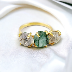 Hermeil แหวนพลอยสามเม็ดสีเงินสเตอร์ลิงประดับพลอยสีทองแบบดั้งเดิม - Product Image 1