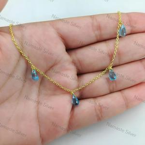 สร้อยคอบลูโทแพซ เงินแท้ 925 ชุบทอง รูปทรงหยดน้ำ เครื่องประดับทำมือ - Product Image 3