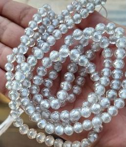 6.50 MM Off White Moissanite <b>Beads</b> Faceted Round Shape <b>Beads</b> AAA Greed Handmade Customized <b>Beads</b> <b>Necklace</b> - Product Image 1
