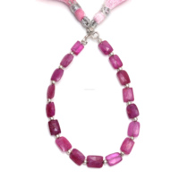 Perles roses facettées en forme de baguette, en pierre naturelle de qualité supérieure, faites à la main, de 6 pouces (6x5-8x6), environ 15 cm, certifiées par un tiers, rubis G.F.
