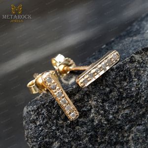 Pendientes de oro amarillo de 14k con una sola línea de diamante Natural, joyería Unisex de diseño, venta al por mayor - Product Image 4