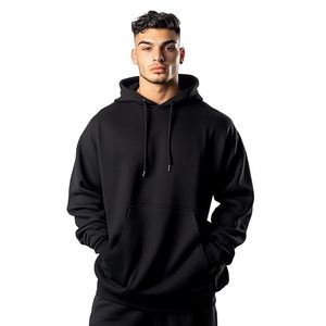Style baggy Boxy goutte épaule noir basique sweats à capuche surdimensionnés coton mélangé thermique pull-over sweats à capuche pour hommes Logo personnalisé - Product Image 1