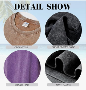 Camisetas Extra Grandes con Lavado Ácido para Hombre, 100% Algodón, Cuello Redondo, Manga Corta, Corte Regular, Estilo Casual Urbano, Transpirable - Product Image 4