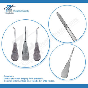 Ascenseur de racine droit Coleman avec élévateurs de racine à longues dentelures avec poignée en acier inoxydable Ensemble de 03 instruments dentaires - Product Image 4