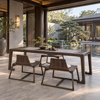 Ensemble de table et chaises de salon en teck pour l'extérieur, qualité commerciale, résistant aux intempéries, pour hôtel et cour.