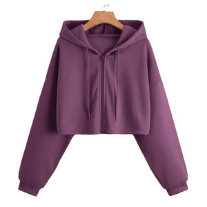 Sweat à capuche à fermeture éclair pour femmes de haute qualité imprimé personnalisé à manches longues (demi-longueur) haut court en polaire pour le printemps hiver été - Product Image 1