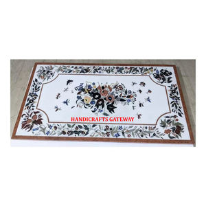 Mármol blanco de la mejor calidad y forma rectangular con diseño de incrustaciones de flores de acabado fino Uso superior de mesa de comedor para el hogar y el hotel - Product Image 1