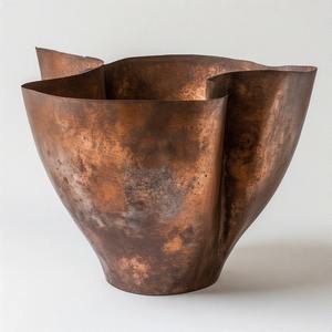 Scroll Handle Planter with Aged Metal Luster Embossed in Florid Baroque Patterns Ideal <b>for</b> <b>Ornamental</b> Greens or Seasonal <b>Garden</b> - Product Image 2