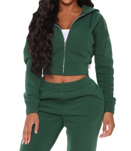 Conjunto de Sudadera con Capucha de Dos Piezas para Mujer, Más Vendido, con Pantalones Deportivos Casuales y Sudadera con Cierre, Spandex/Nylon Transpirable con Elasticidad en Cuatro Direcciones - Product Image 1