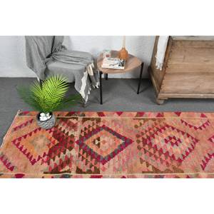 Tapis turc vintage bohème rose orange de grande surface 2.4x 11.4ft tapis d'entrée motif patchwork de support en latex pour couloir - Product Image 2