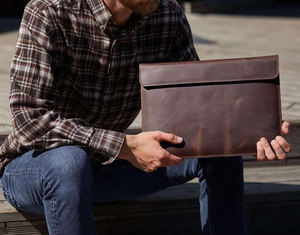 Housse pour ordinateur portable en cuir véritable, légère et faite à la main, sac de protection élégant pour bureau, voyage, travail, étude quotidienne - Product Image 1