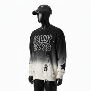 Sweat-shirt Premium 320GSM en coton doux délavé à l'acide, style délavé noir à blanc, logo personnalisé, sweat-shirt basique - Product Image 2