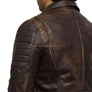 Chaqueta de motorista de cuero marrón desgastado de invierno de tendencia para hombres cremallera asimétrica Vintage resistente estilo de calle Casual ropa urbana - Product Image 5