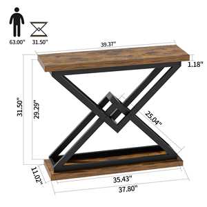 Table <span class=keywords><strong>console</strong></span> étroite industrielle, table de canapé en <span class=keywords><strong>bois</strong></span> brun rustique avec pieds en métal <span class=keywords><strong>noir</strong></span> pour entrée - Product Image 6