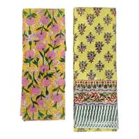 Nappe en coton imprimée à la main motif floral jaune de qualité supérieure avec 6 serviettes 150x220cm pour table à manger, maison, fête, mariage