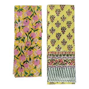 Yellow Floral Hand Block Print <b>Tablecloth</b> 100% Cotton Table Cover 6 Napkins for Home Dining Parties <b>Weddings</b> Size 150x220 cm - Product Image 2