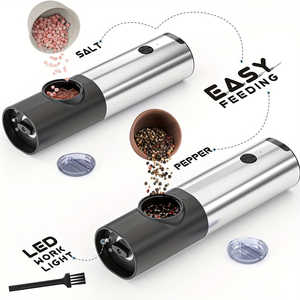 Ensemble de 2 moulins à sel et à poivre électriques en acier inoxydable, base rechargeable avec moulin réglable, qualité supérieure - Product Image 2