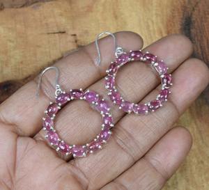 Boucles d'oreilles classiques faites à la main 925 bijoux en argent massif pour femmes 925 argent Sterling Tourmaline pierres précieuses Boho Style boucles d'oreilles cadeau - Product Image 2